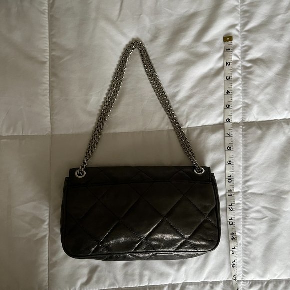 Michael Kors Hamilton Clutch Quilt Flap Shoulder Gray Gunmetal Pewter Metallic - Picture 5 of 11